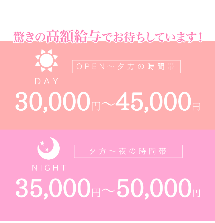 高時給!昼間 30,000円〜 夕方夜の時間帯 35,000円〜